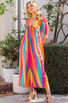 Explore More Collection - ODDI Full Size Striped Puff Sleeve Wide Leg Jumpsuit