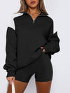 Explore More Collection - Contrast Quarter Zip Long Sleeve Sweatshirt