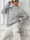 Explore More Collection - Plaid Turtleneck Long Sleeve Sweater