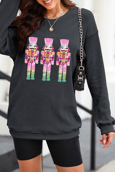 Explore More Collection - Sequin Nutcracker Round Neck Long Sleeve Sweatshirt