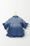 Explore More Collection - Ruffled Raw Hem Half Sleeve Denim Top