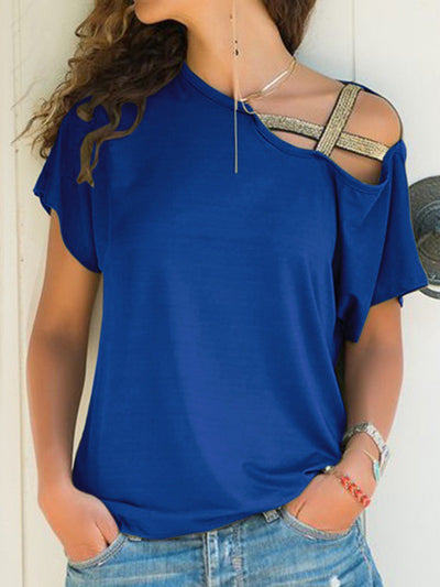 Explore More Collection - Asymmetrical Neck Short Sleeve T-Shirt