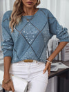 Explore More Collection - Openwork Round Neck Long Sleeve Knit Top