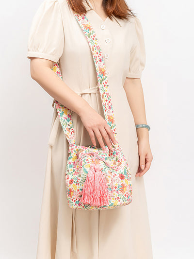 Explore More Collection - Drawstring Tassel Geometric Shoulder Bag