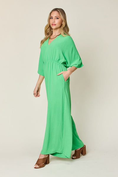 Explore More Collection - Double Take Full Size Half Sleeve Wide Leg Jumpsuit