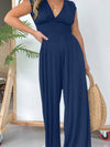 Explore More Collection - Smocked Cap Sleeve Wide Leg Jumpsuit