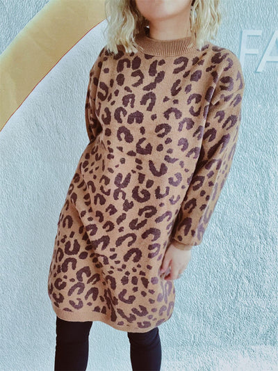 Explore More Collection - Leopard Round Neck Long Sleeve Sweater