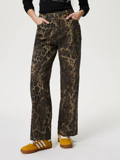 Explore More Collection - Leopard Straight Jeans with Pockets