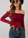 Explore More Collection - Off-Shoulder Long Sleeve Lace Top