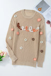 Explore More Collection - Flower Round Neck Long Sleeve Sweater