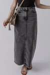 Explore More Collection - Raw Hem Midi Denim Skirt with Pockets