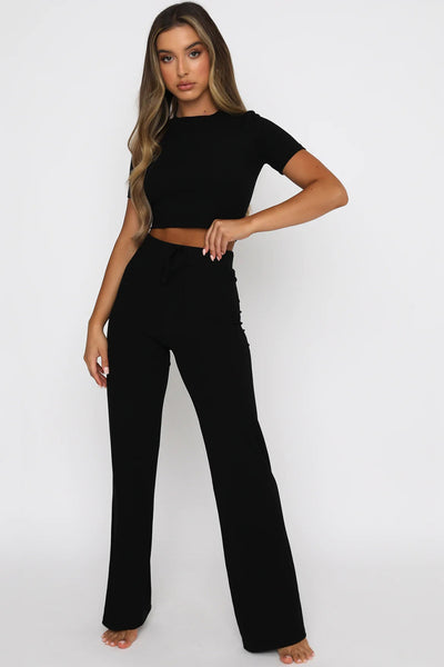 Explore More Collection - Round Neck Short Sleeve Top and Pants Set