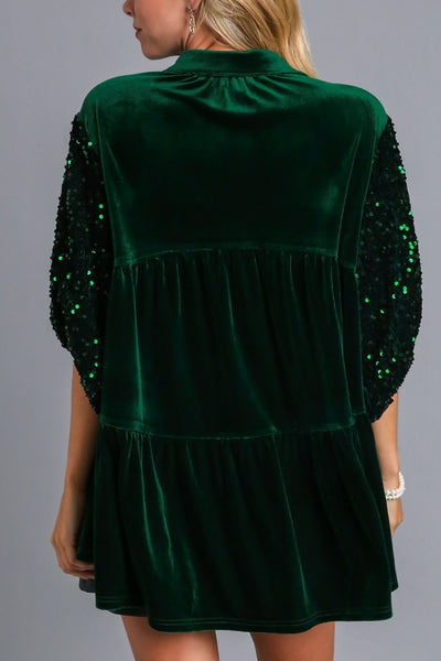 Explore More Collection - Umgee Sequin Detail Tiered Back Half Sleeve Shirt