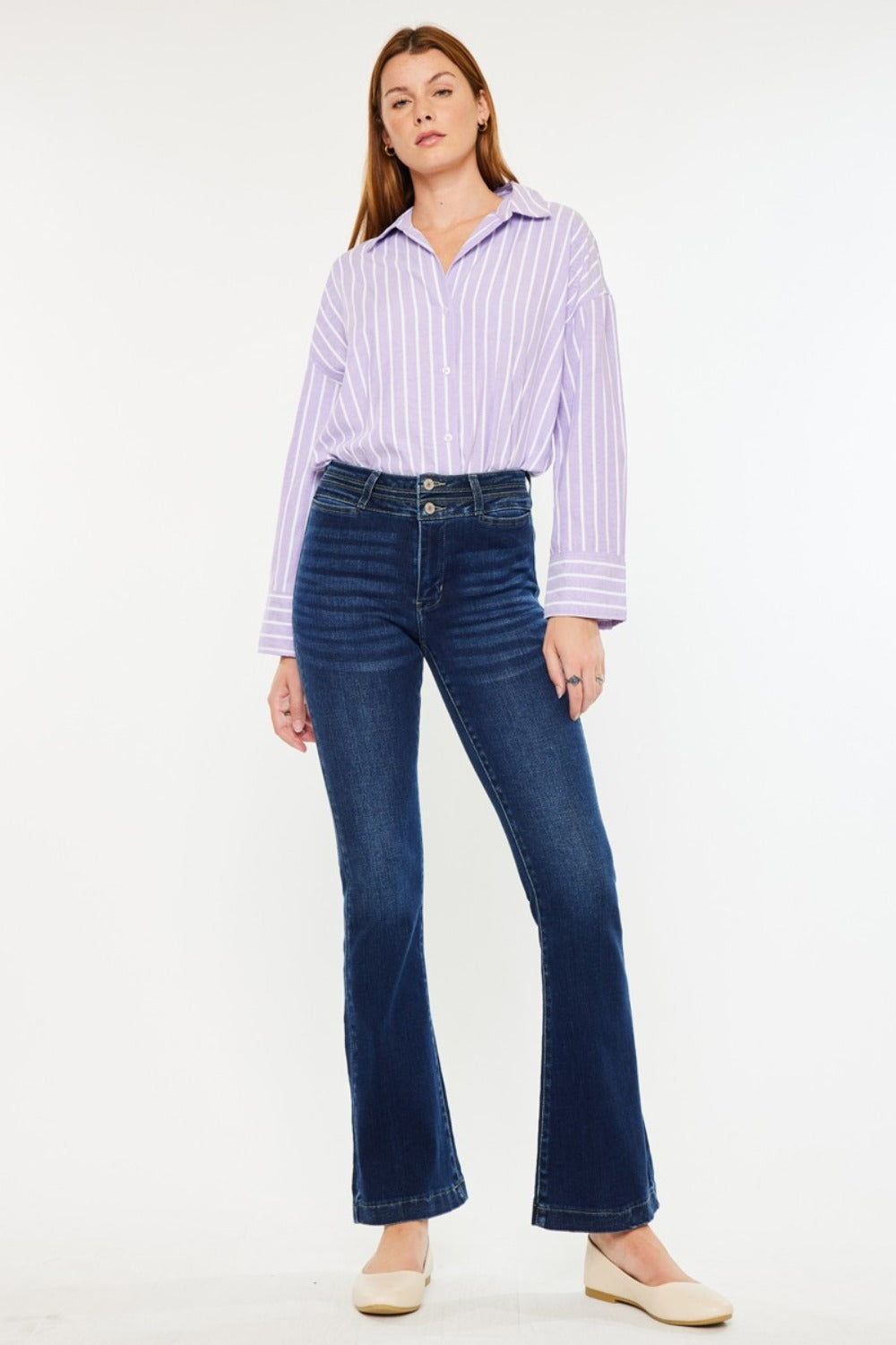 Explore More Collection - Kancan High Rise Double Waistband Flare Jeans