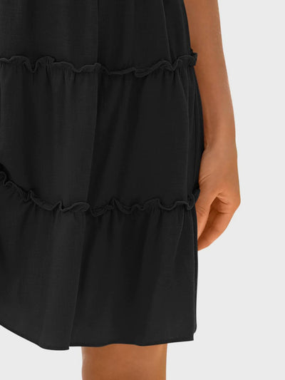 Explore More Collection - Frill V-Neck Tie Shoulder Mini Dress