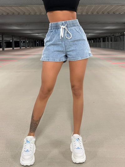 Explore More Collection - Drawstring High Waist Denim Shorts