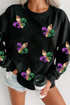 Explore More Collection - Mardi Gras Sequin Round Neck Dropped Shoulder Sweatshirt