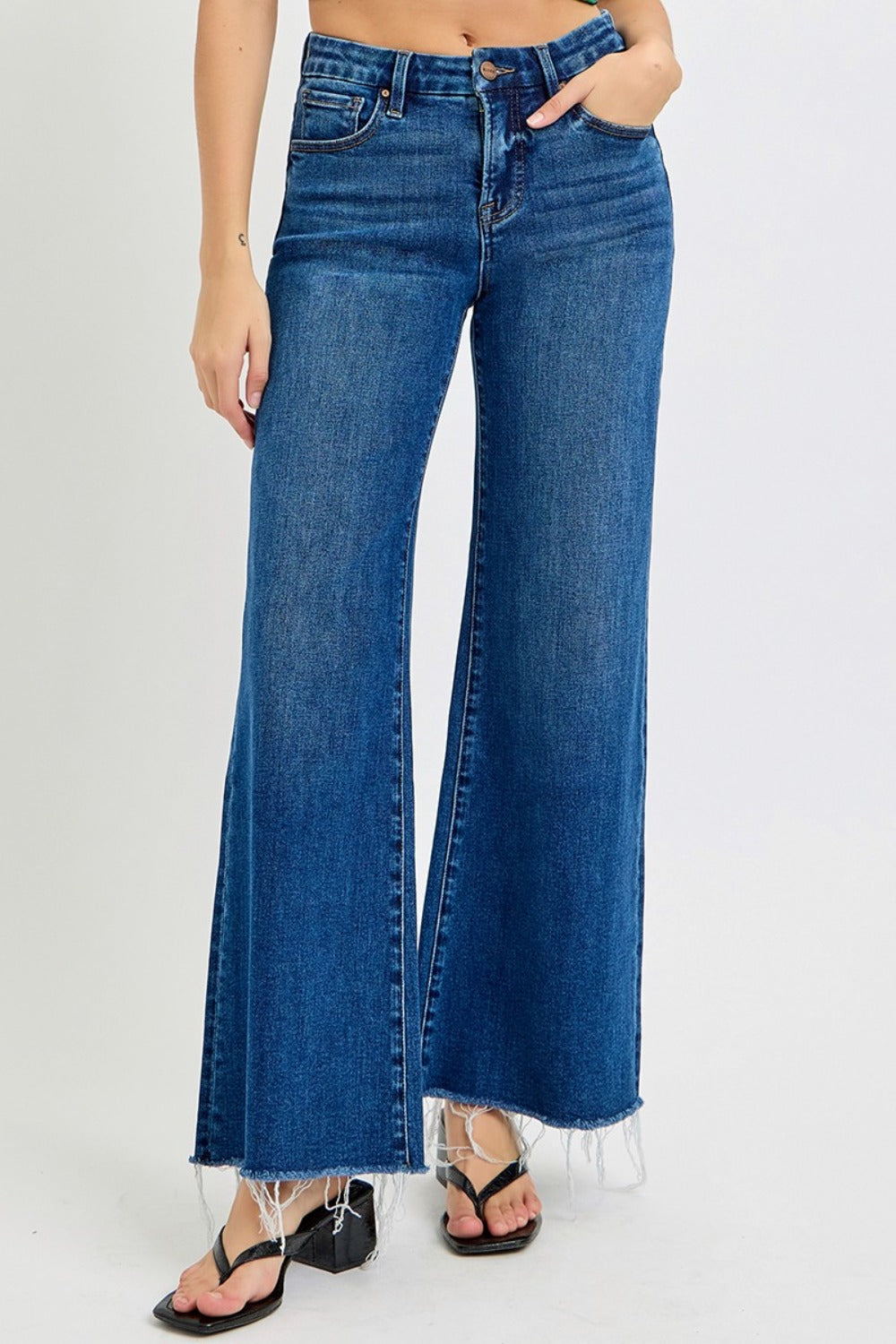 Explore More Collection - RISEN Tummy Control High Rise Wide Leg Jeans