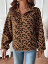 Explore More Collection - Leopard Half Zip Long Sleeve Sweatshirt