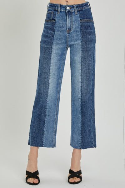 Explore More Collection - RISEN Full Size Mid-Rise Waist Two-Tones Jeans with Pockets