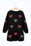 Explore More Collection - Sequin Heart Round Neck Long Sleeve Mini Dress