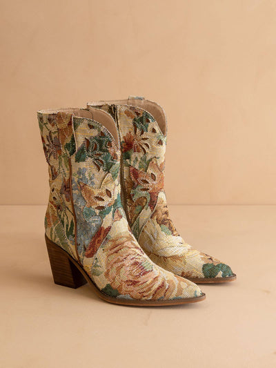 The Sorrel | Floral Tapestry Western Bootie: FLORAL / 8