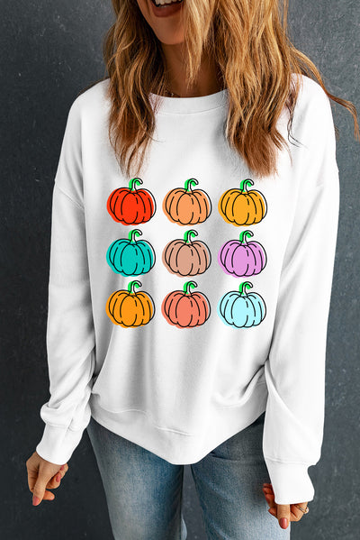 Explore More Collection - Pumpkin Graphic Long Sleeve Sweatshirt