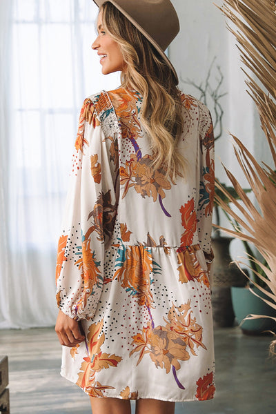 Explore More Collection - Printed V-Neck Balloon Sleeve Mini Dress