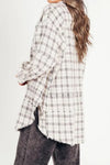 Explore More Collection - Exposed Seam Plaid Collared Neck Long Sleeve Shirt