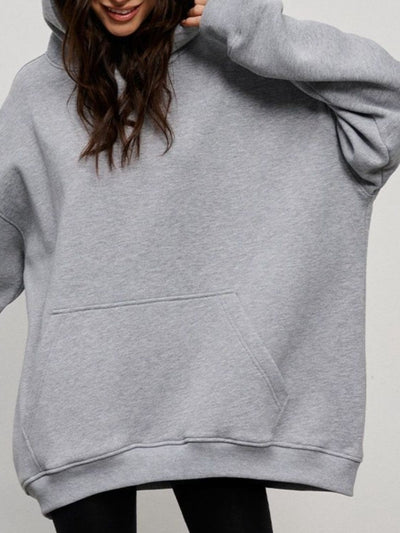 Explore More Collection - Pocketed Dropped Shoulder Long Sleeve Hoodie