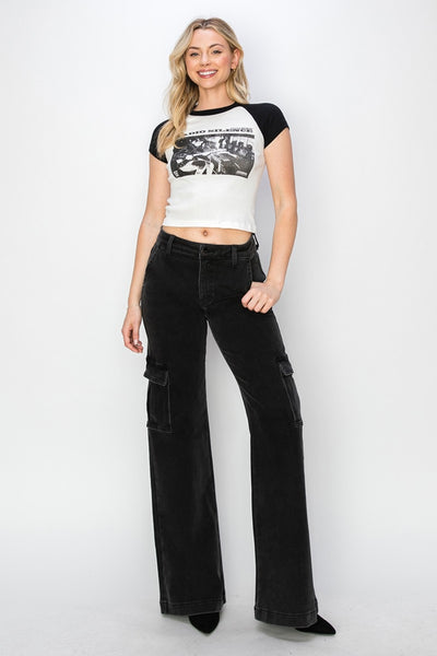 Explore More Collection - Risen Full Size High Rise Wide Leg Cargo Jeans