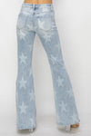 Explore More Collection - RISEN Mid Rise Button Fly Start Print Flare Jeans