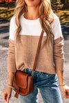 Explore More Collection - Color Block Round Neck Long Sleeve Sweater