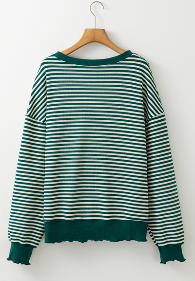 Explore More Collection - LUCKY Striped Round Neck Long Sleeve Sweatshirt