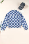 Explore More Collection - Checkered Button Up Long Sleeve Denim Jacket