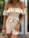 Explore More Collection - Tied Ruffled Off-Shoulder Short Sleeve Romper