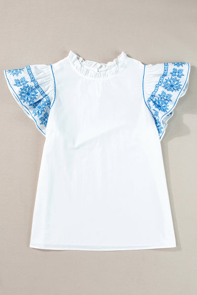 Explore More Collection - Ruffled Mock Neck Cap Sleeve Blouse