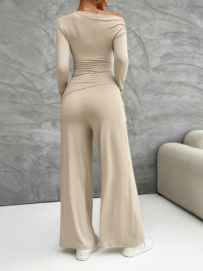 Explore More Collection - Long Sleeve Top and Wide Leg Pants Set