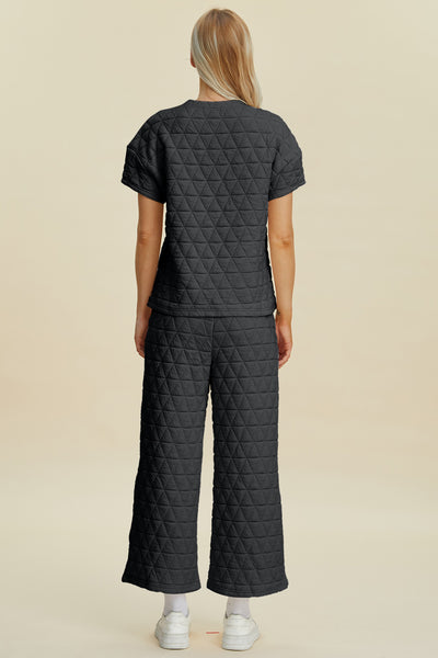 Explore More Collection - Double Take Full Size Texture Round Neck Short Sleeve Top and Pants Set