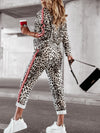 Explore More Collection - Leopard Round Neck Long Sleeve Top and Pants Set