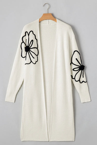 Explore More Collection - Full Size Flower Open Front Long Sleeve Cardigan