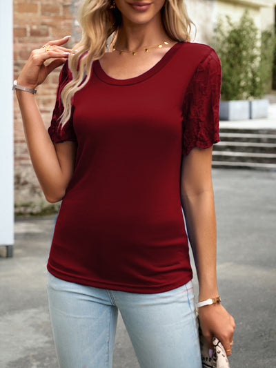 Explore More Collection - Lace Detail Round Neck Short Sleeve T-Shirt