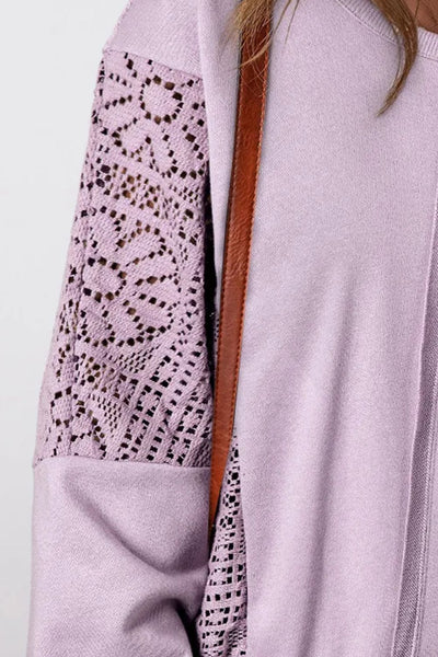 Explore More Collection - Openwork Round Neck Long Sleeve Sweatshirt