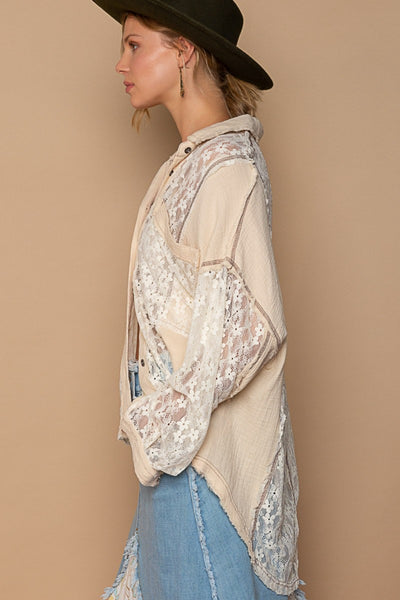 Explore More Collection - POL Oversize Lace Button-Down Shirt