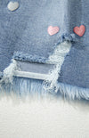 Explore More Collection - Distressed Raw Hem Heart Denim Skirt