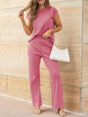 Explore More Collection - Round Neck Cap Sleeve Top and Pants Knit Set