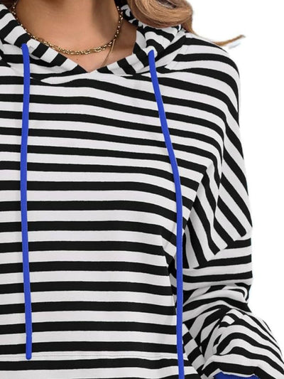 Explore More Collection - Drawstring Striped Long Sleeve Hoodie