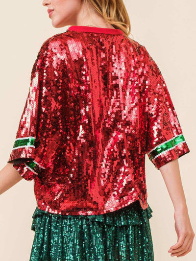 Explore More Collection - Sequin Round Neck Half Sleeve Top