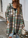 Explore More Collection - Plaid Zip Up Hooded Coat