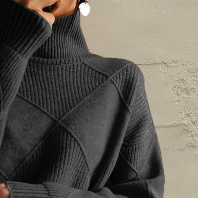 Explore More Collection - Geometric Turtleneck Long Sleeve Sweater